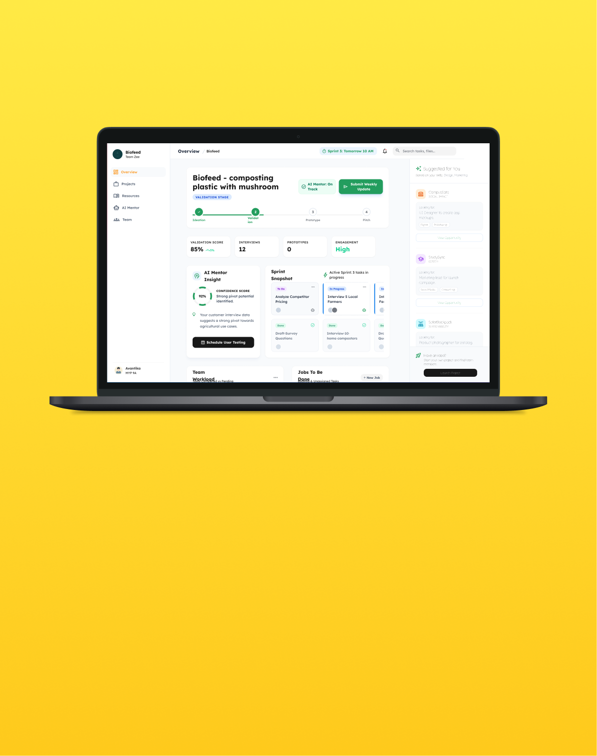 Dashboard preview for Venture Hub